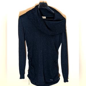 Michael Kors| Black Shimmering Cowlneck Sweater With Drawstring Sides